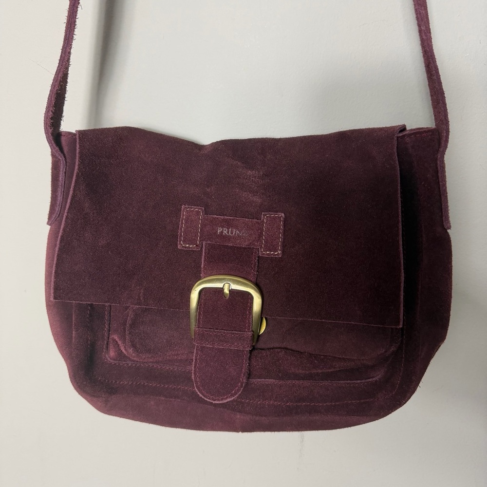 Prüne 100% Genuine Suede Leather Plum Purple Handbag Purse Pocketbook
